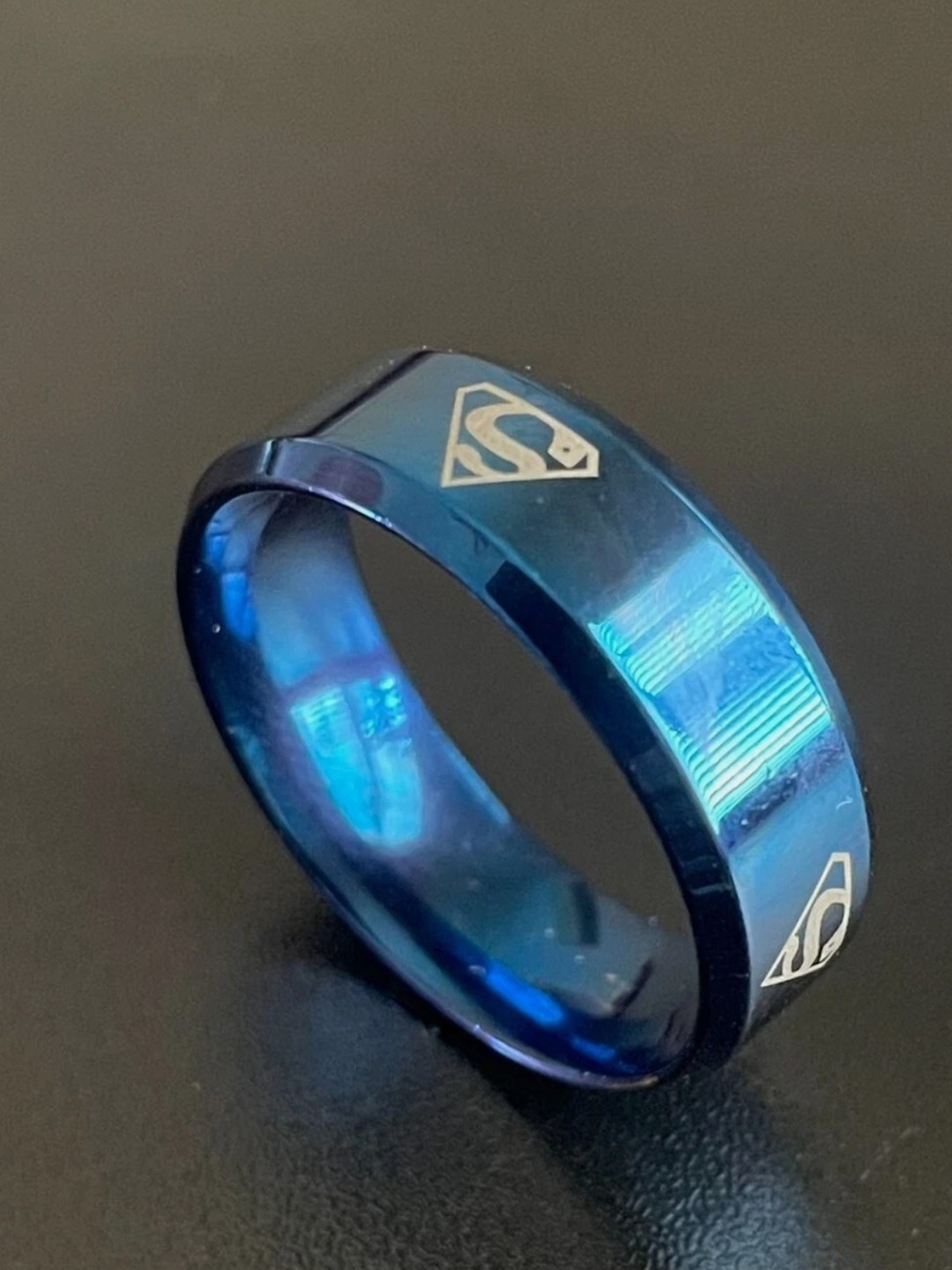 DC Comics Superman 4 Logo Blue Stainless Steel Ring Band Comfort Fit Men Size 13
